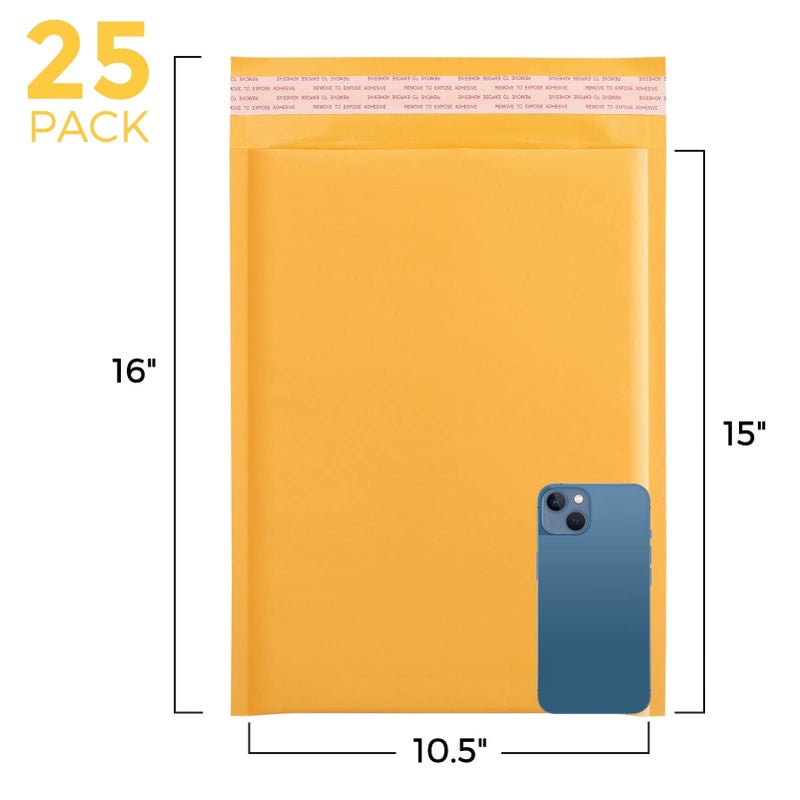 Fuxury Kraft Bubble Mailer 10.5X16 Inch 25 Pack Strong Adhesion Padded Envelopes Self Seal Bubble Envelopes  Waterproof Cushioned Bubble Mailers Packaging for Small Business #5 Bulk Yellow - Image 2